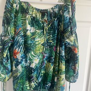 Ashley Stewart Women's Tropical Print Top - Green and Blue